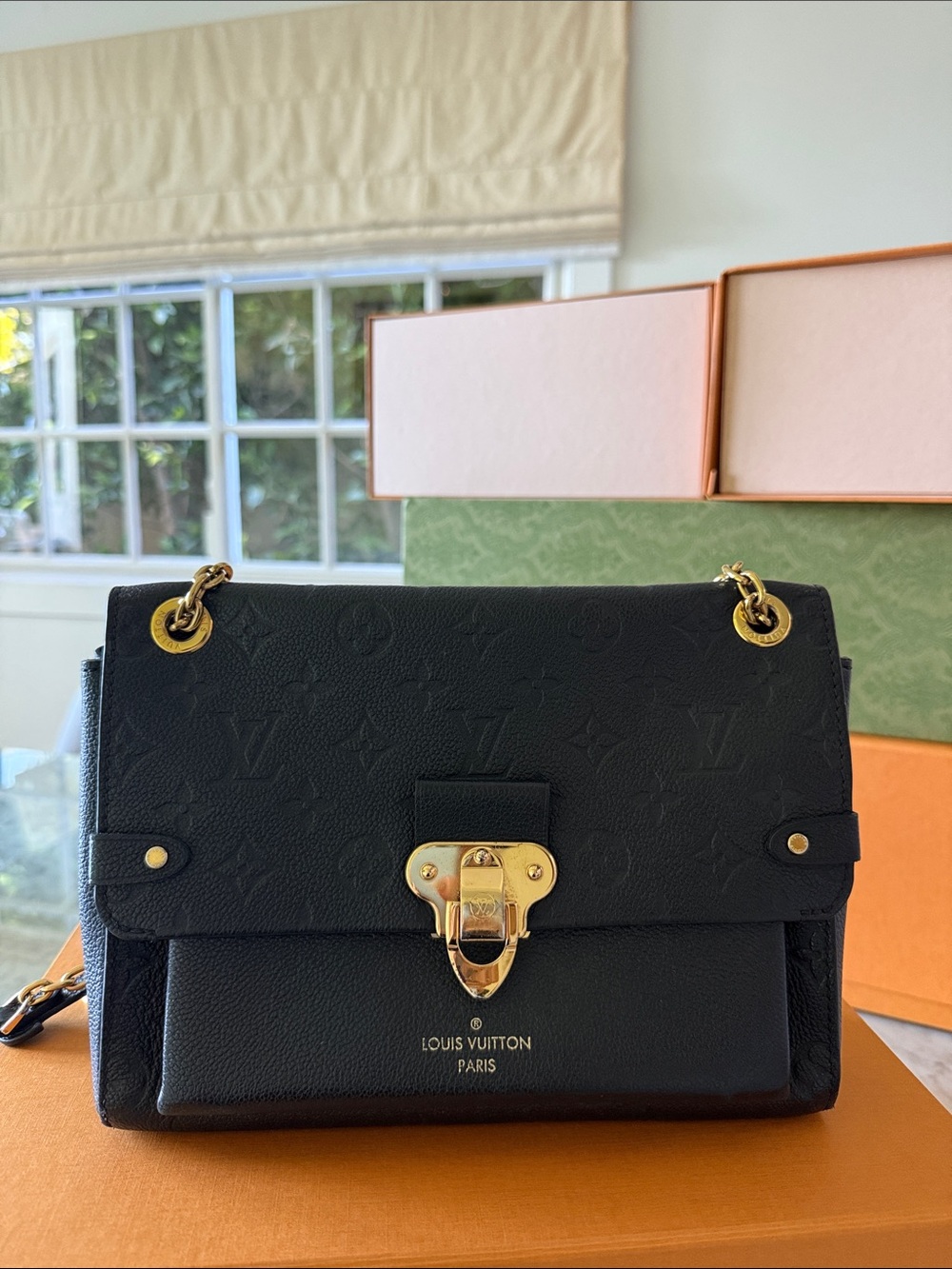 Louis Vuitton Black Monogram Leather Shoulder Bag with Gold-Tone Hardware